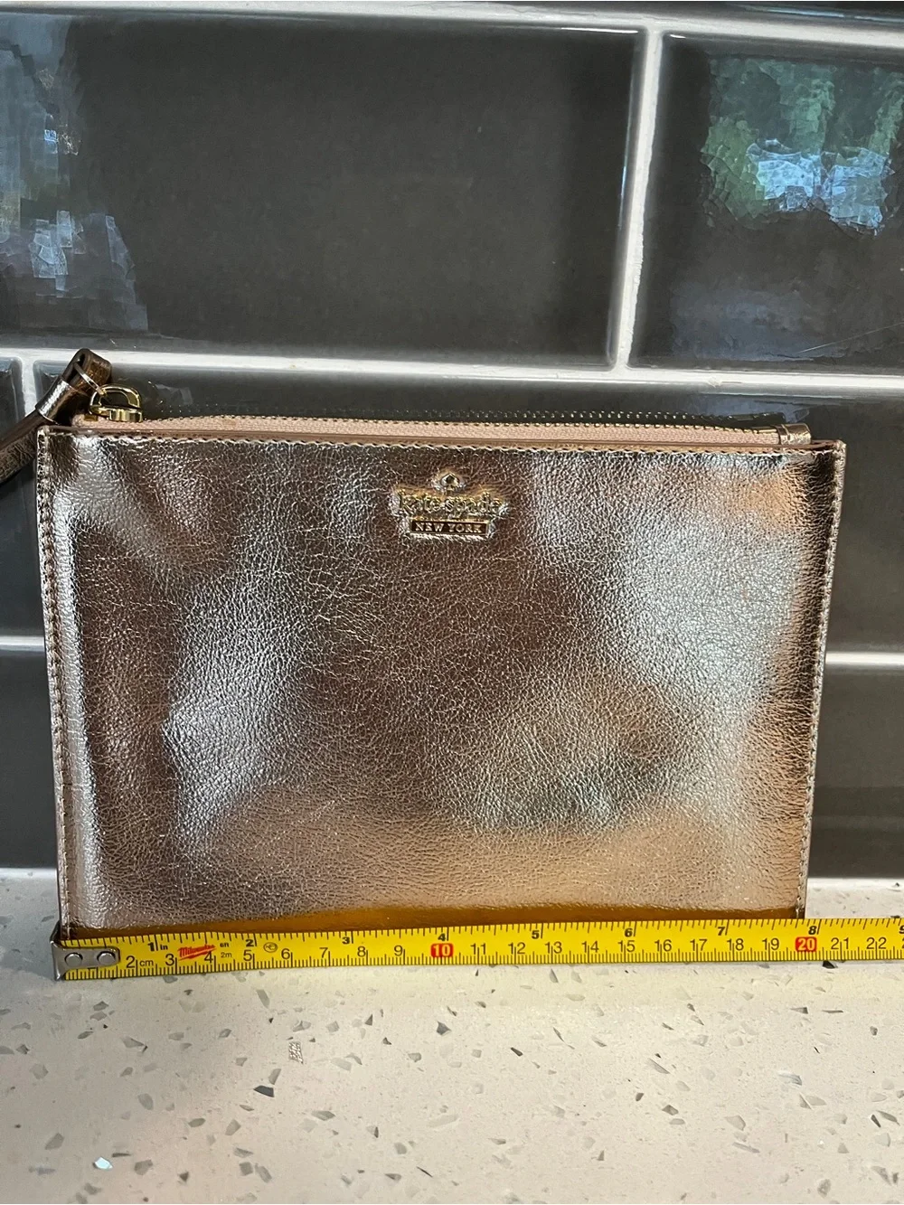 Kate Spade New York Metallic Rose Gold Leather Wristlet Clutch